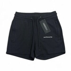Women's Alphalete Black Sweat Shorts Small Gym Pockets Logo Lounge NWT
